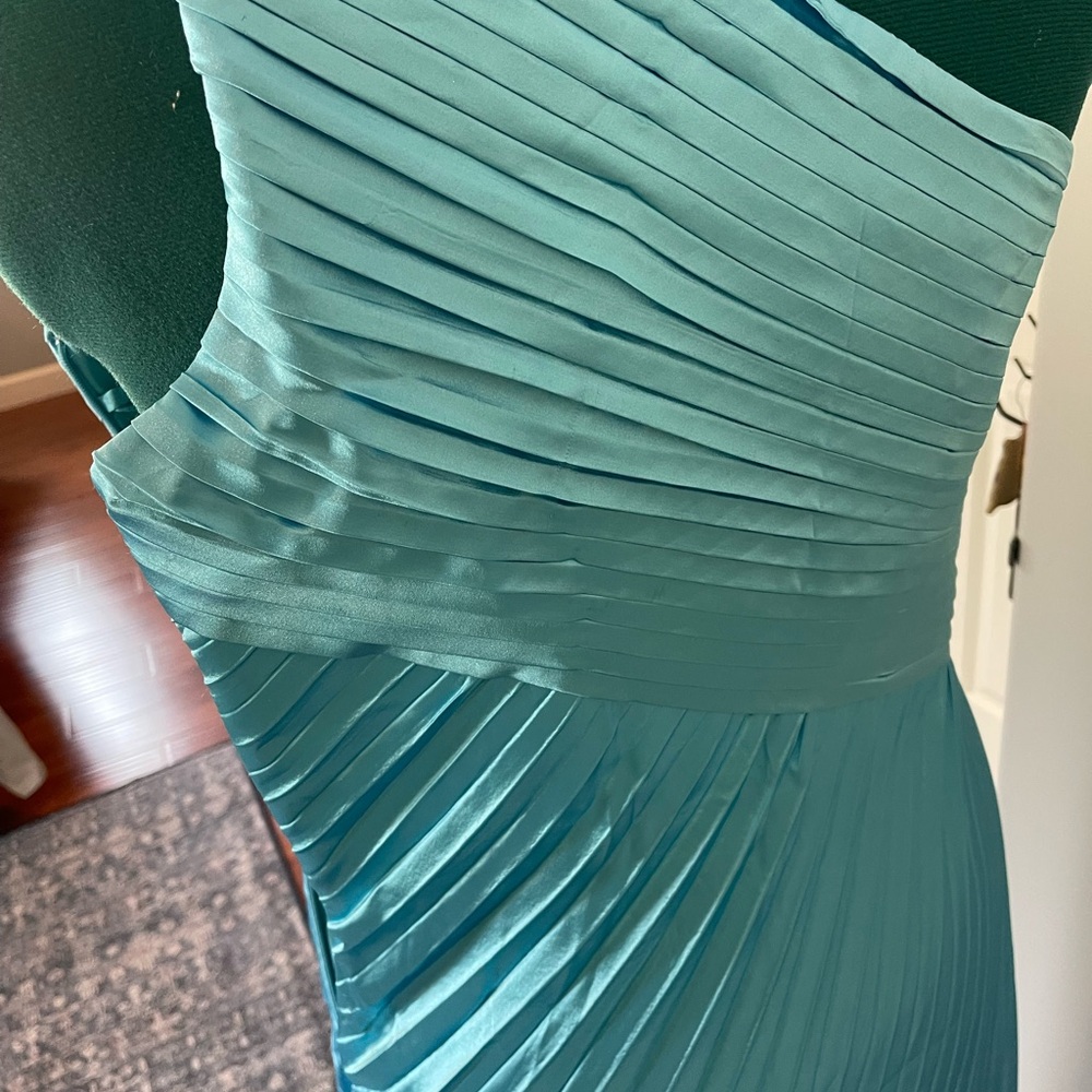 NWT Elegant One-Shoulder Lined Satin Dress in Sky Blue 8 - Picture 9 of 16